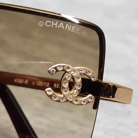 Vintage Authentic Chanel Rhinestone CC Rimless Gradient Gold Sunglasses 4092B - Picture 9 of 15
